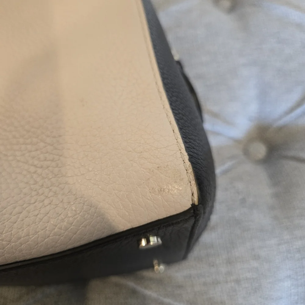 kate spade Pebbled Leather Satchel in Cream with Snake-Print Trim